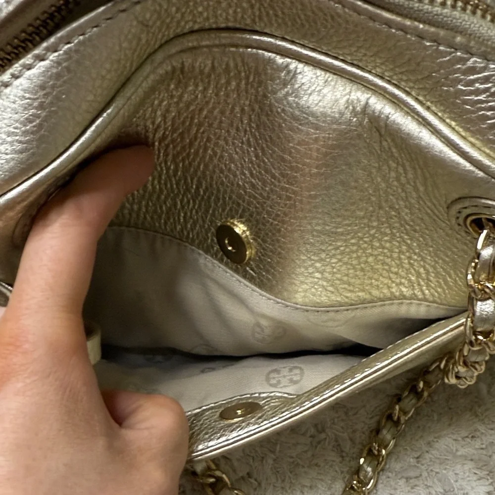 Tory Burch Metallic Gold Leather Thea Chain Crossbody